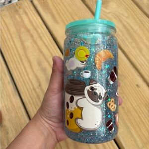 Pug-Themed Glitter Tumbler with Straw